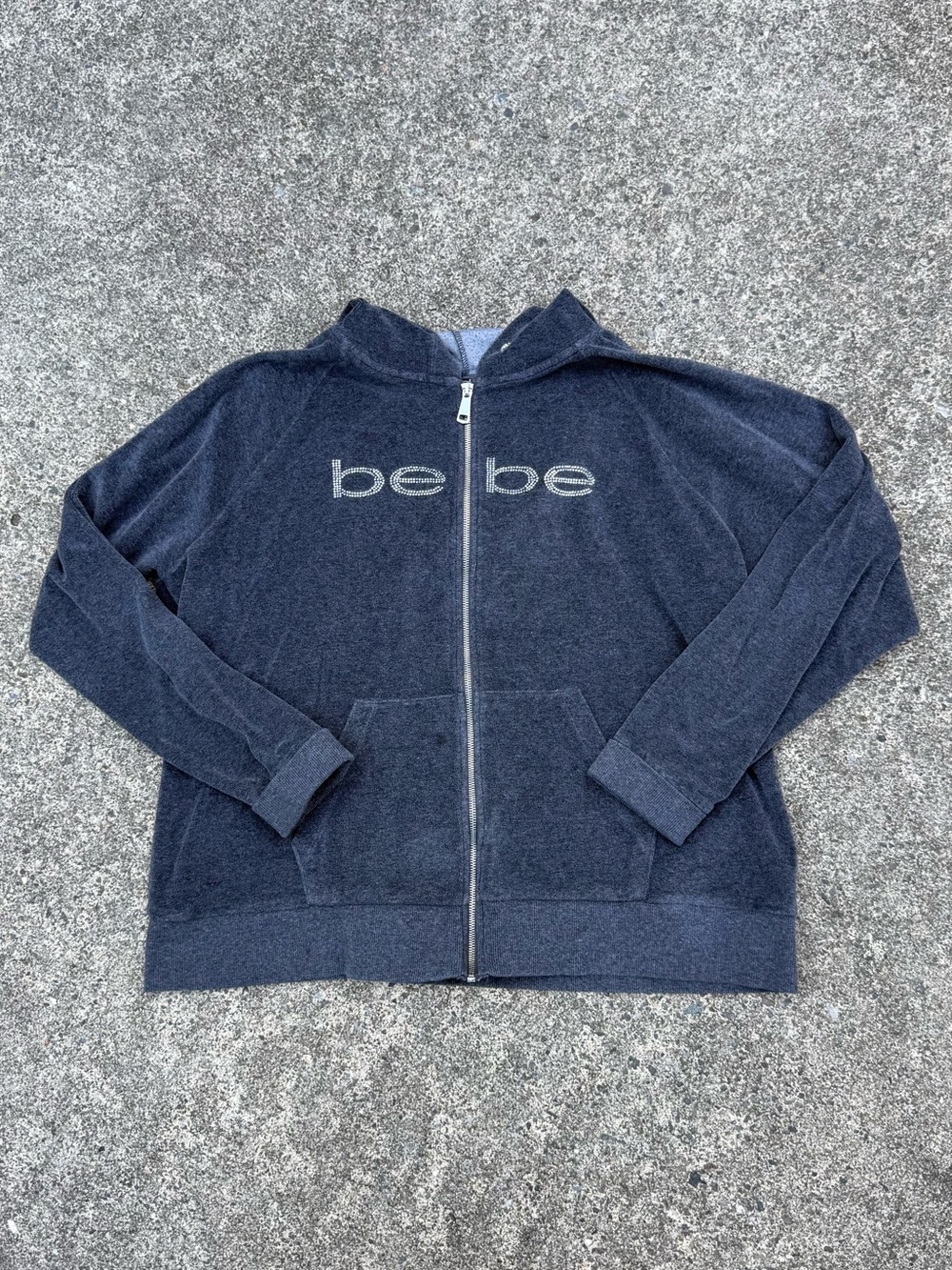 bebe Charcoal Gray Logo Full-Zip Hoodie | 2XL | Y2K Casual